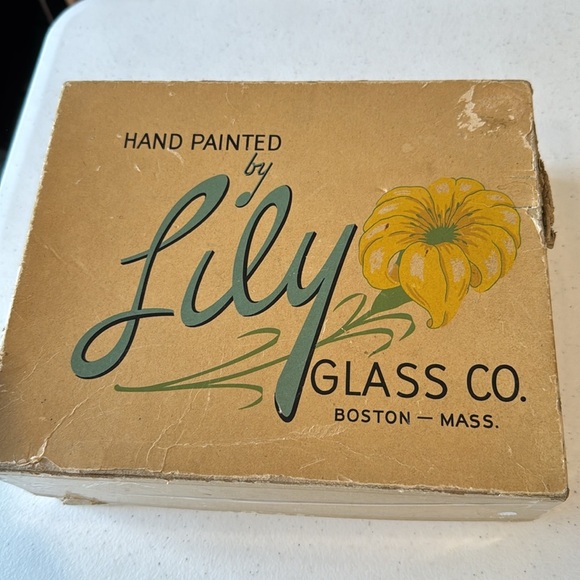 VINTAGE FROSTED GLASSWARE SET LILY COMPANY HANDPAINTED Hand-Painted Floral - Picture 4 of 10